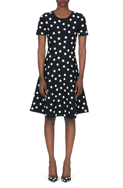 Carolina Herrera Polka-dot Knit Flare Dress In Black Multi