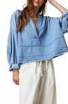 Free People Women's Jude Denim Split Neck Blouse In Vintage Indigo