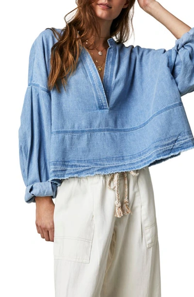 Free People Women's Jude Denim Split Neck Blouse In Blue