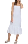 Dkny Women's Solid Linen Sleeveless Tiered Midi Dress In White