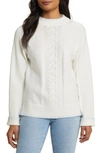Wit & Wisdom Whipstitch Trim Cable Sweater In Off White/ Powder Blue