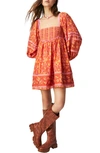 Free People Endless Afternoon Print Long Sleeve Minidress In Chili Combo