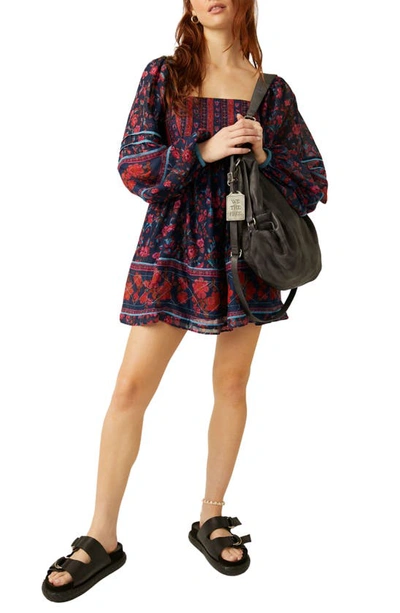 Free People Endless Afternoon Print Long Sleeve Minidress In Black