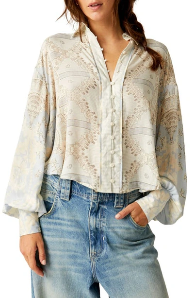 Free People Virgo Baby Button Down Blouse In Blue Combo In Spring Blue Combo