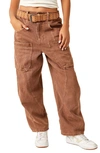 Free People New School Relaxed Straight Leg Cargo Jeans In Warm Brown