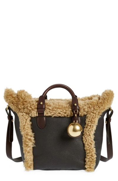 Burberry Shield Shearling Tote Bag In Brown