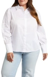 Harshman Devlin Embroidered Sleeve Cotton Button-up Shirt In White