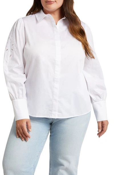 Harshman Devlin Embroidered Sleeve Cotton Button-up Shirt In White