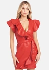 Bebe Ruffle Vegan Leather Dress In Red Alert