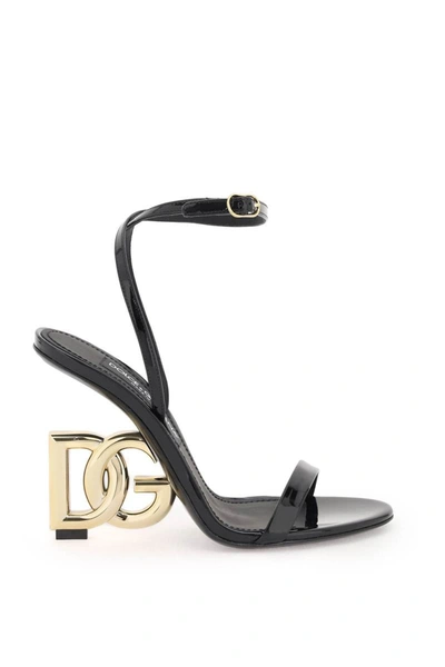 Dolce & Gabbana Dg Heel Leather Sandals In Black