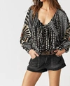 FREE PEOPLE ELENA FLORAL PRINT BLOUSE IN BLACK COMBO