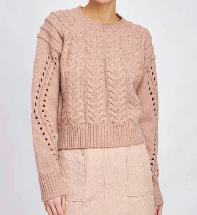 En Saison Gemma Cable Knit Sweater In Peach Pink