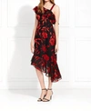 RACHEL ZOE ANTONIA SATIN FLOWER BURNOUT DRESS IN BLACK/RED