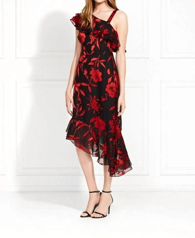 Rachel Zoe Antonia Satin Flower Burnout Dress In Black/red In Multi |  ModeSens