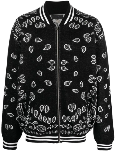 Alanui Bandana Piquet Cotton Bomber Jacket In Black