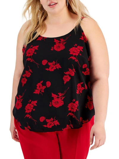 Bar Iii Plus Womens Floral Camisole Blouse In Black