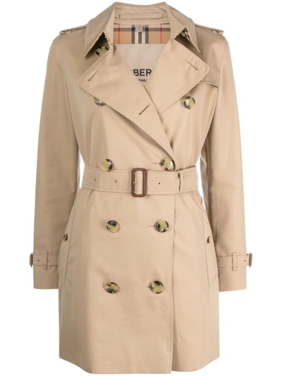 Burberry Kensington Double-breasted Cotton Trench Coat In Honey
