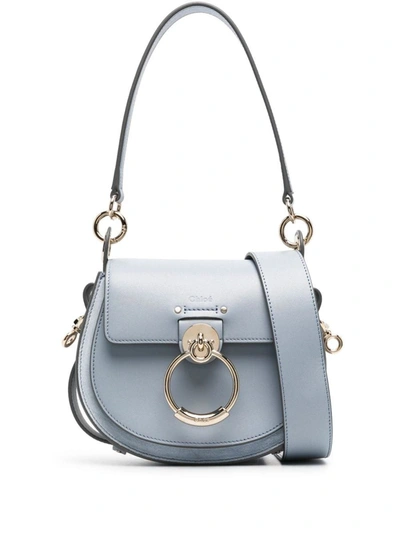 Chloé Tess Small Leather Crossbody Bag In Clear Blue