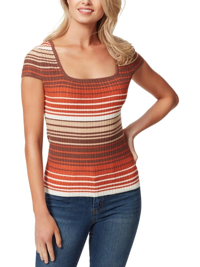 Jessica Simpson Womens Stretch Stripes Pullover Top In Orange