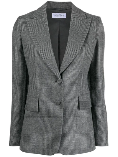 Max Mara Catone Cashmere Blend Check Blazer Jacket In Grey