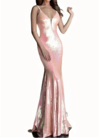 Jovani Plunging Neckline Gown In Coral In Pink