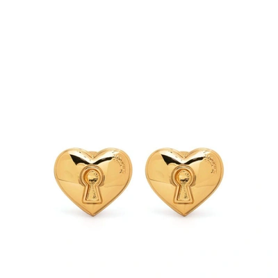 Moschino Logo-embossed Heart-motif Earring In Gold