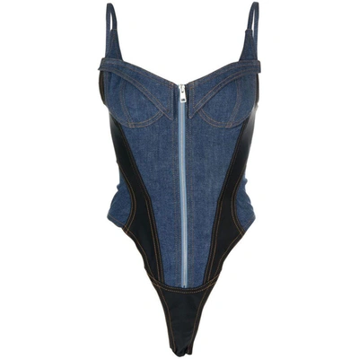 Mugler Body Aus Denim In Blue