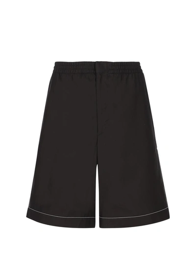 Prada Bermuda Brand-logo Silk Shorts In Black