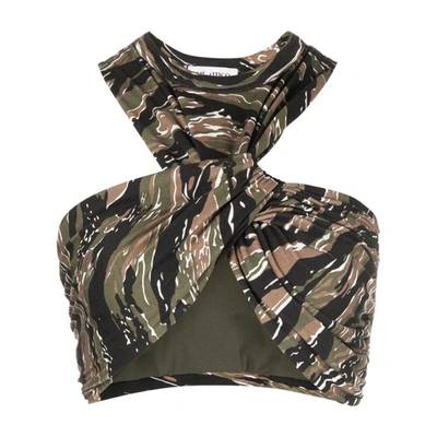Attico Brown Asahi Camouflage Print Top In Military/light Brown