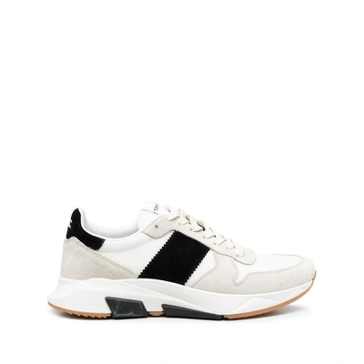 Tom Ford Suede And Technical Material Low Top Sneakers In White