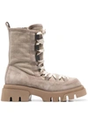 Brunello Cucinelli Suede And Canvas Boots With Precious Eyelets In Beige