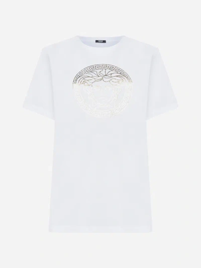 Versace T-shirt In White,gold