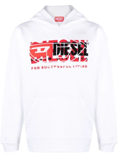 Diesel S-baxt Cotton Hoodie In White
