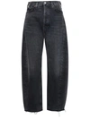 Agolde Luna Pieced High Waist Raw Hem Organic Cotton Barrel Jeans In Black