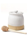Farmhouse Pottery Beehive Honey Pot & Wooden Dipper In White