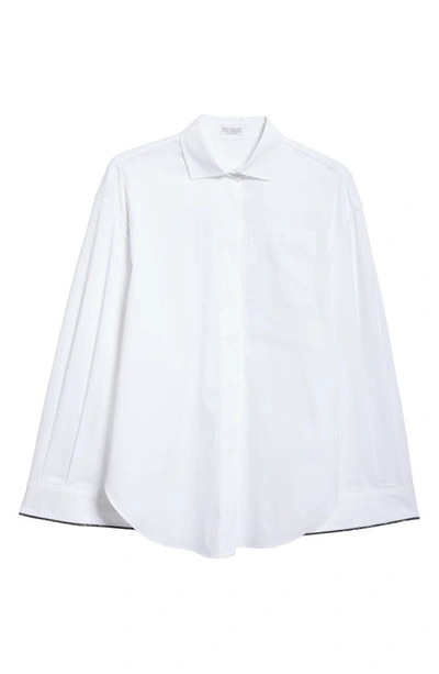 Brunello Cucinelli Women's Stretch Cotton Poplin Shirt With Shiny Cuff Details In White