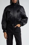 Alexander Wang Cropped Padded Cotton-blend Satin Bomber Jacket In Black