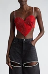 AREA CRYSTAL EMBELLISHED STRETCH VIRGIN WOOL HEART TOP