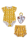 EARTH BABY OUTFITTERS BODYSUIT, BLOOMERS & TEETHER TOY SET