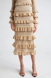 Zimmermann Matchmaker Ruffle Metallic Pointelle Sweater Skirt In Gold Lurex