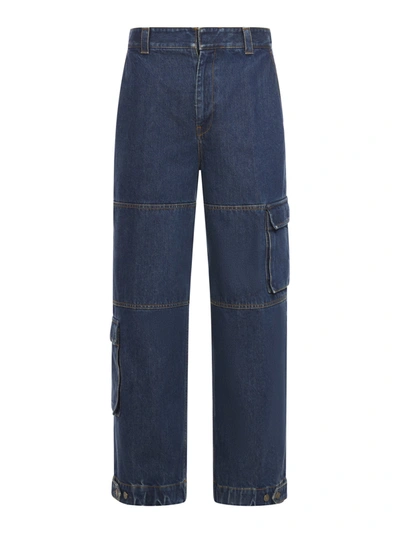 Gucci Asymmetric Denim Cargo Trousers In Blue