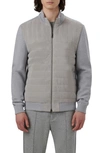 Bugatchi Quilted Suede Panel Sweater Jacket In Cement