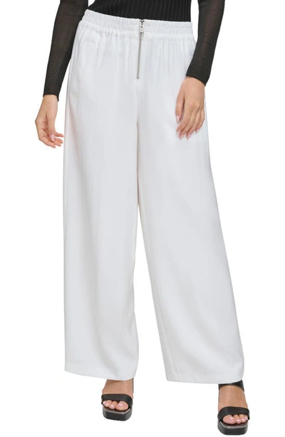 Dkny Women's Front-zip Ruched-waist Wide-leg Pants In Ivory