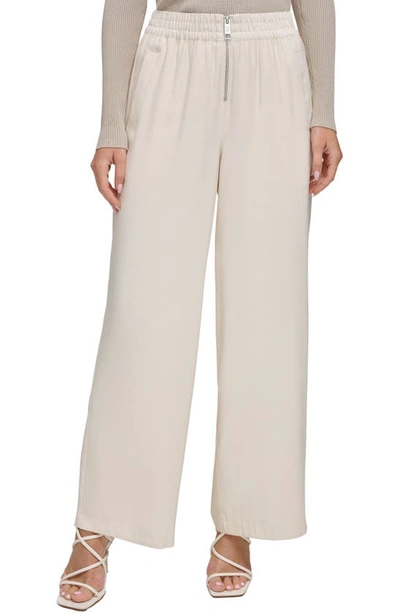 Dkny Pure Pull On Linen Wide Leg Trousers In White
