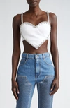 Area Crystal-trim Heart Crop Top In White