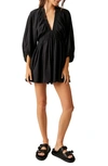 Free People Women's For The Moment Ruched Cotton V-neck Minidress In Black
