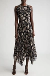 Jason Wu Collection Marine Print Pleated Dress In Black/parchment