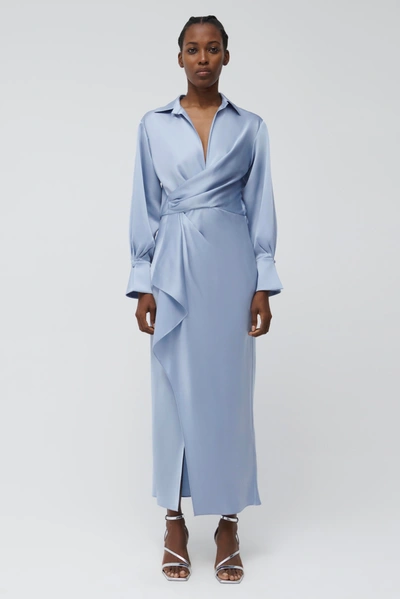 Jonathan Simkhai Talita Draped Satin Midi Dress In Marina Blue