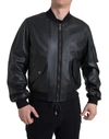 DOLCE & GABBANA BLACK LEATHER BLOUSON FULL ZIP BOMBER JACKET