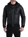 DOLCE & GABBANA BLACK LEATHER FULL ZIP HOODED MEN JACKET